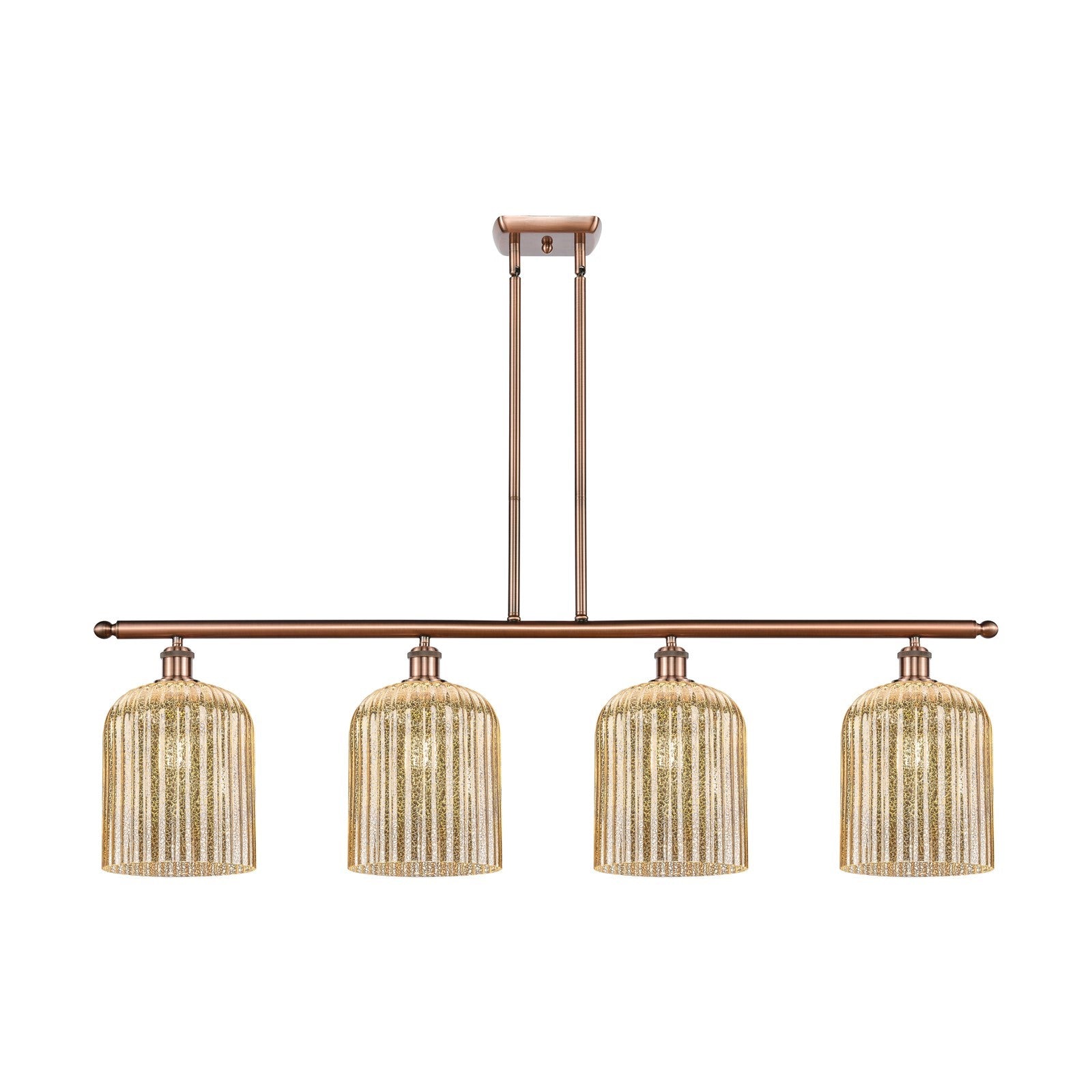 Innovations Bridal Veil 48in 4-Light Island Light | Art Nouveau Antique Copper Steel and Mercury Ribbed Glass | Kitchen Island | Model 516-4I-AC-G559-8ME