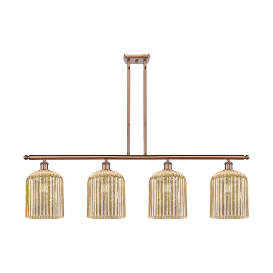 Innovations Bridal Veil 48in 4-Light Island Light | Art Nouveau Antique Copper Steel and Mercury Ribbed Glass | Kitchen Island | Model 516-4I-AC-G559-8ME
