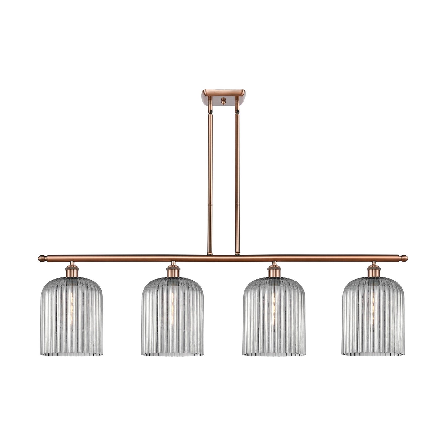 Innovations Bridal Veil 48in 4-Light Island Light | Industrial Antique Copper and Light Smoke Glass | Kitchen Island | 48 x 9.5 | Model 516-4I-AC-G559-8SM