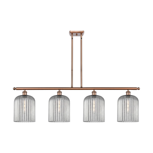 Innovations Bridal Veil 48in 4-Light Island Light | Industrial Antique Copper and Light Smoke Glass | Kitchen Island | 48 x 9.5 | Model 516-4I-AC-G559-8SM