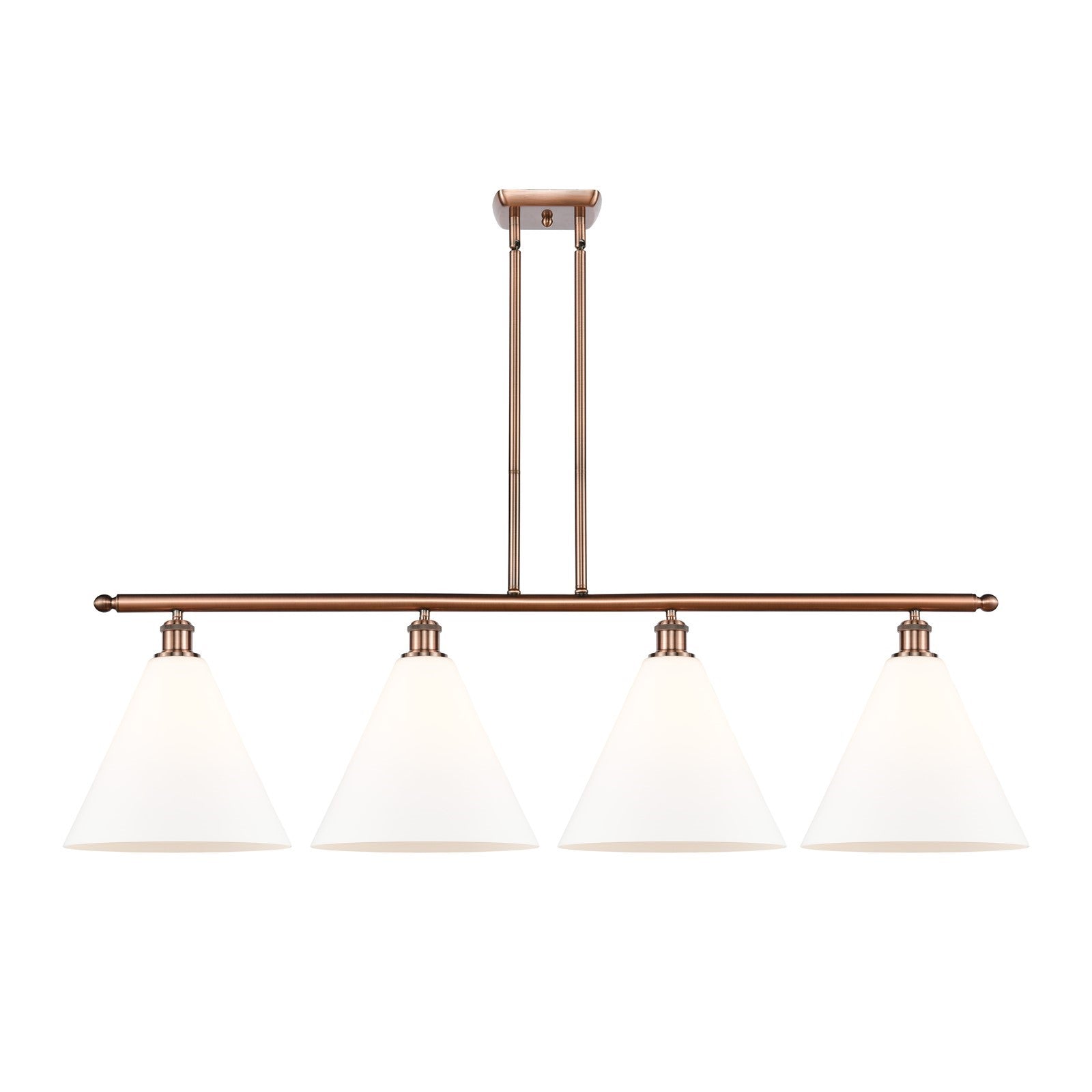 Innovations Berkshire 50in 4-Light Island Light | Industrial Antique Copper Steel and Matte White Glass | Kitchen Island & | Model 516-4I-AC-GBC-121