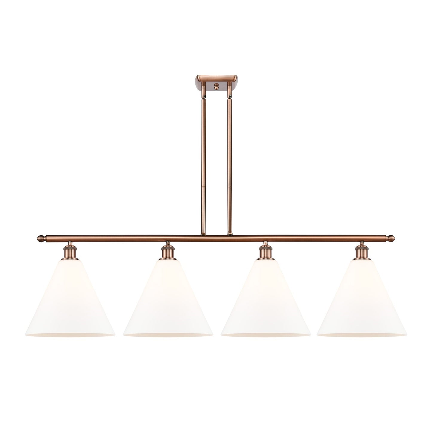 Innovations Berkshire 50in 4-Light Island Light | Industrial Antique Copper Steel and Matte White Glass | Kitchen Island & | Model 516-4I-AC-GBC-121-LED