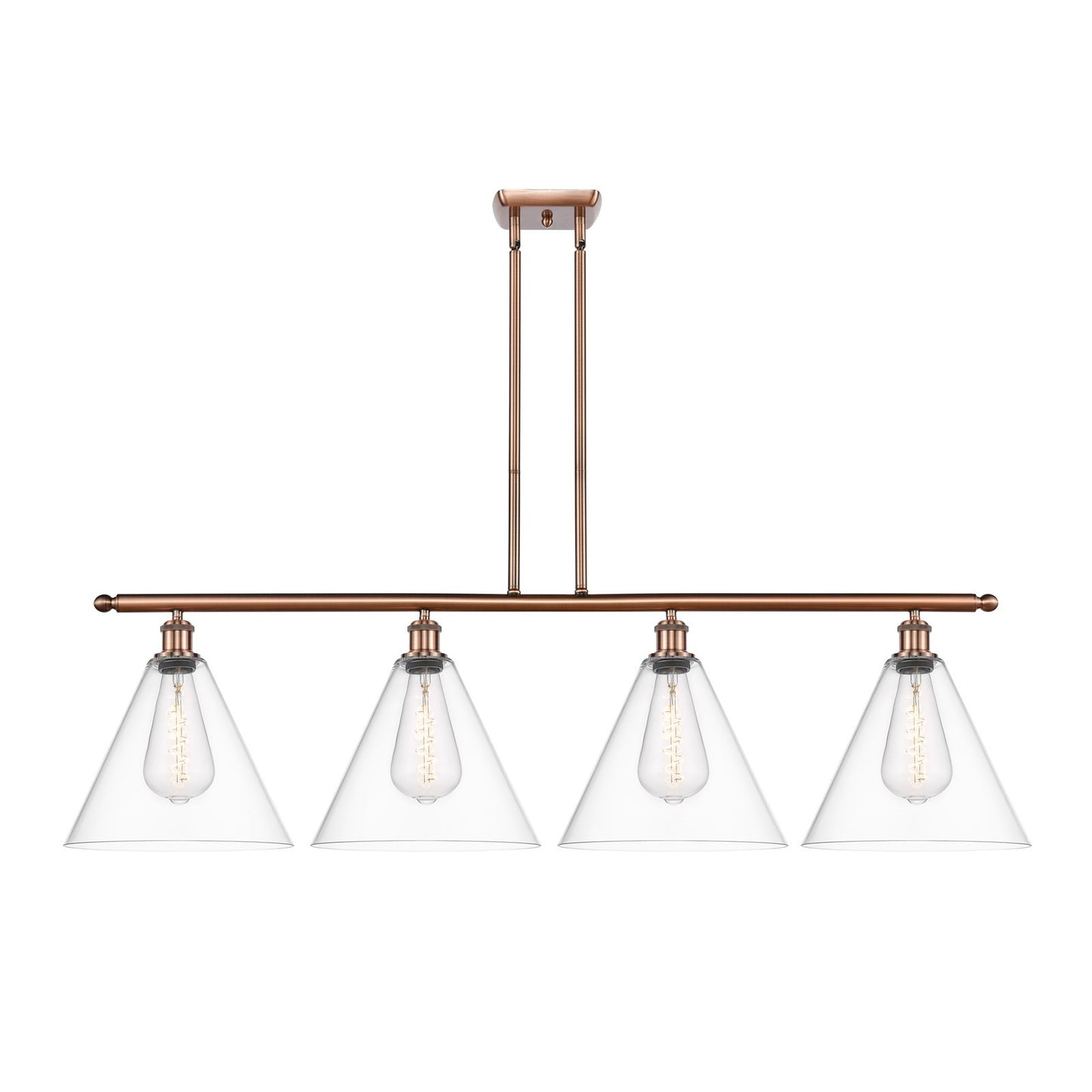 Innovations Berkshire 50in 4-Light Island Light | Industrial Antique Copper Steel and Clear Glass | Kitchen Island & Dining Room | Model 516-4I-AC-GBC-122