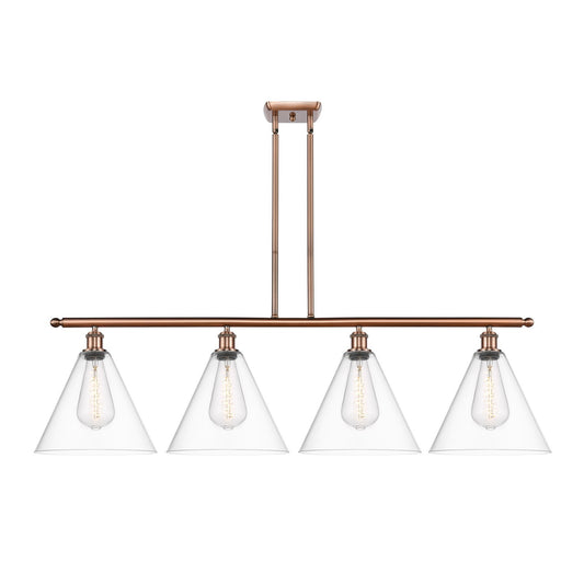 Innovations Berkshire 50in 4-Light Island Light | Industrial Antique Copper Steel and Clear Glass | Kitchen Island & Dining Room | Model 516-4I-AC-GBC-122