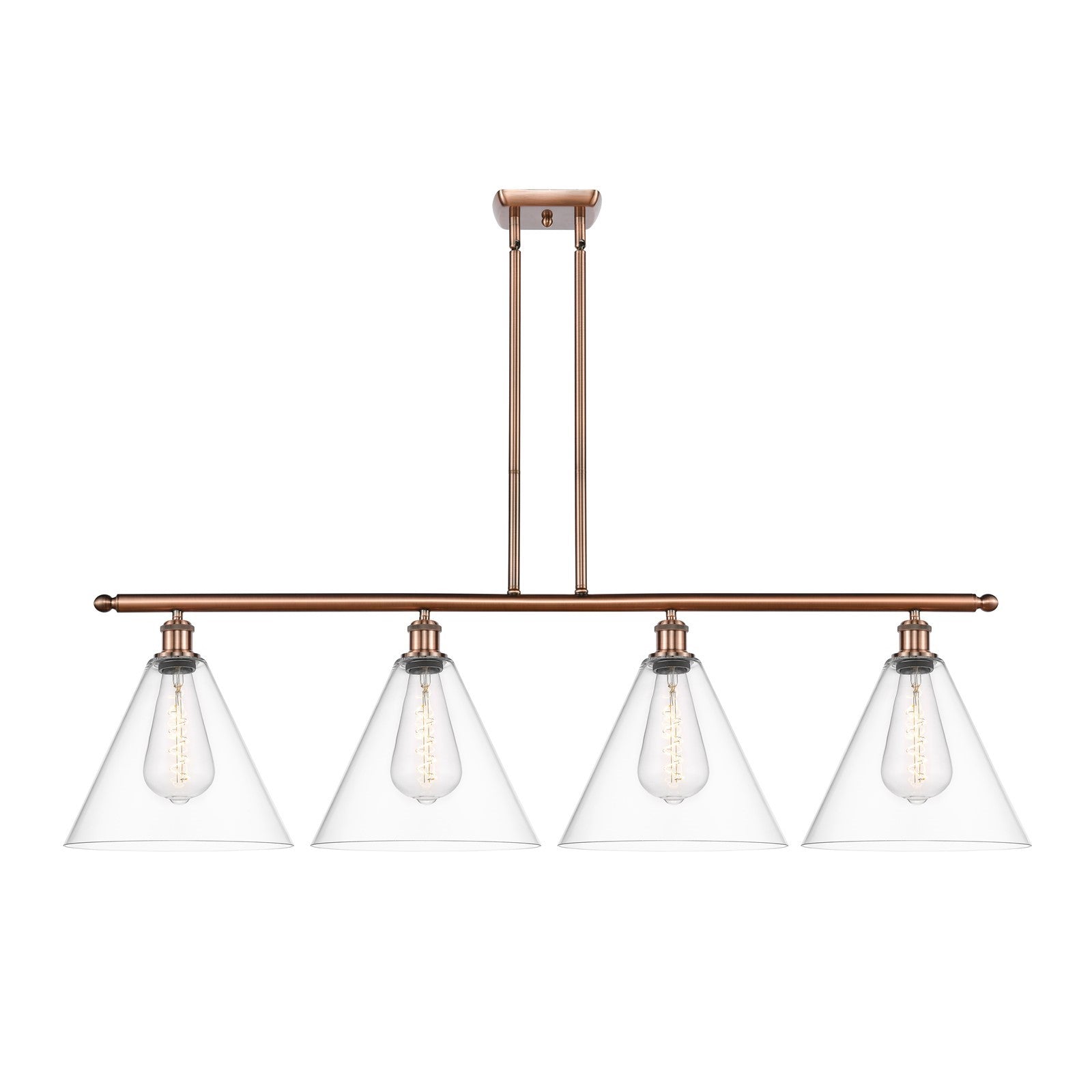 Innovations Berkshire 50.25in 4-Light Island Light | Industrial Antique Copper Steel and Clear Glass | Kitchen Island & | Model 516-4I-AC-GBC-122-LED