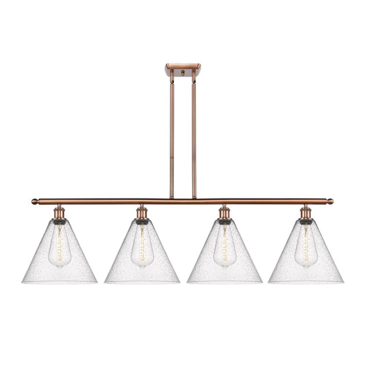 Innovations Berkshire 50in 4-Light Island Light | Industrial Antique Copper Steel and Seedy Glass | Kitchen Island | 50.25 x | Model 516-4I-AC-GBC-124