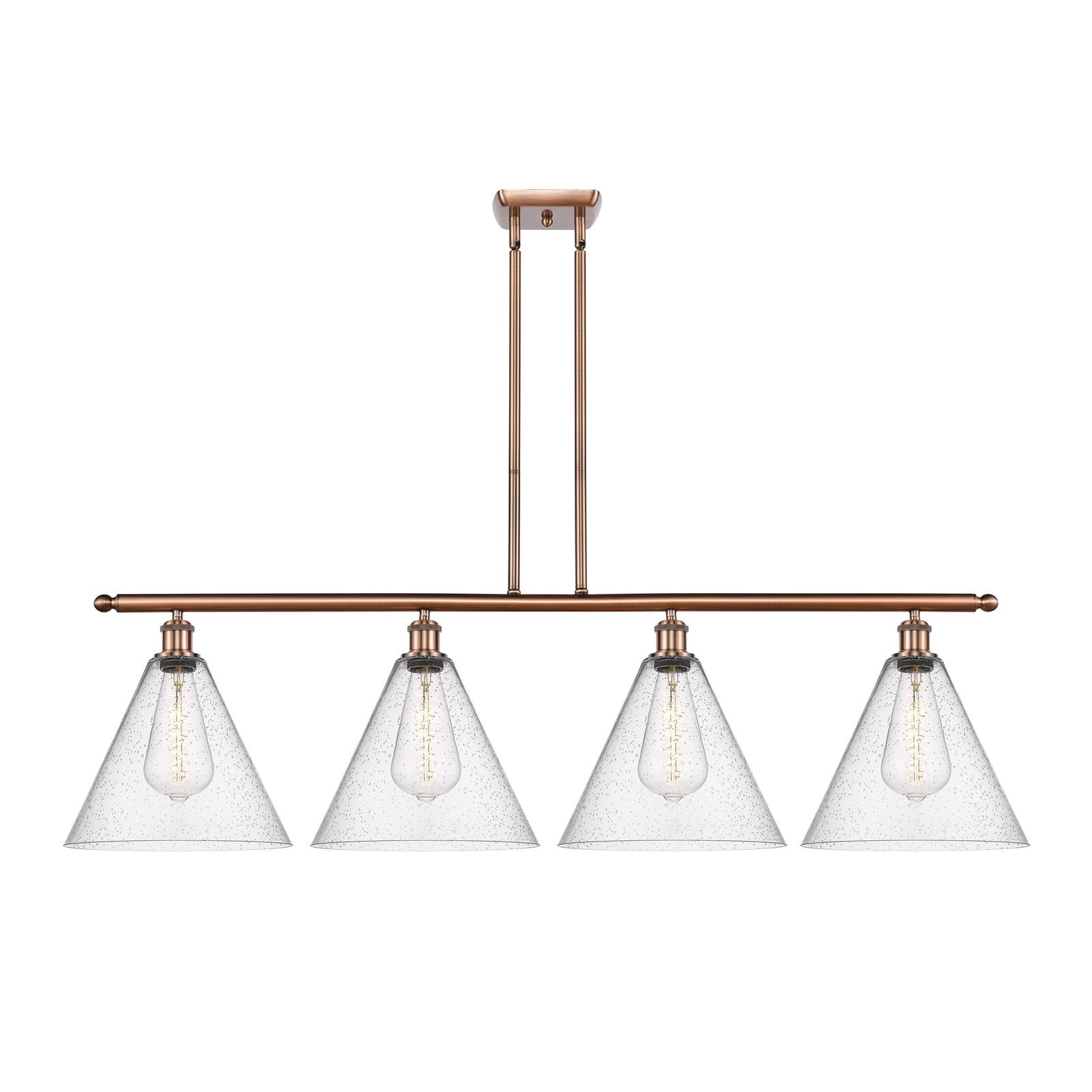 Innovations Berkshire 50in 4-Light Island Light | Industrial Antique Copper Steel and Seedy Glass | Kitchen Island & Dining | Model 516-4I-AC-GBC-124-LED