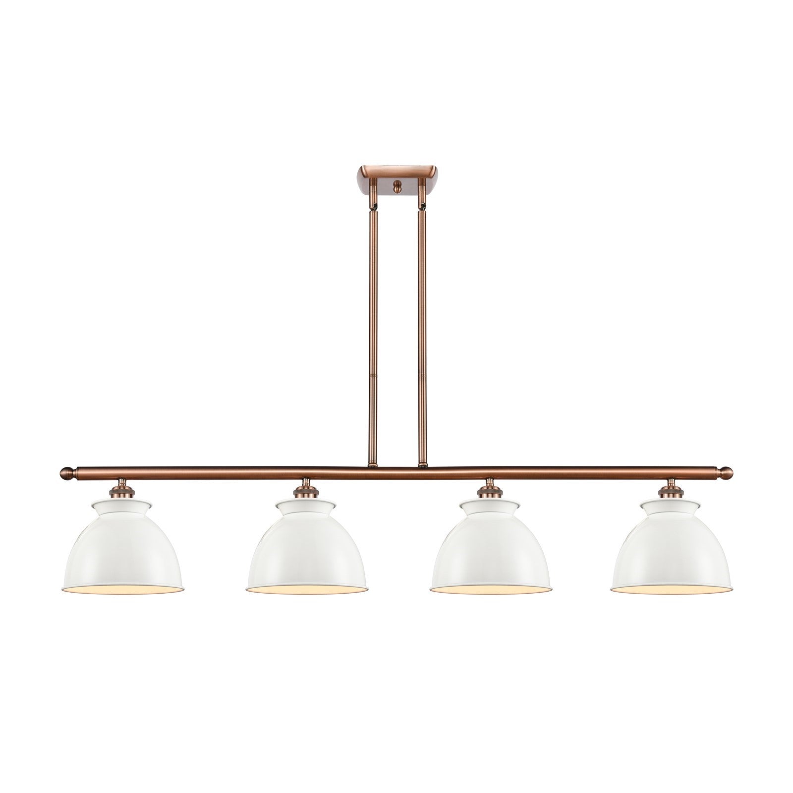 Innovations Adirondack 48in 4-Light Island Light | Industrial Farmhouse Antique Copper Steel and Glossy White Metal | Kitchen | Model 516-4I-AC-M14-W-LED