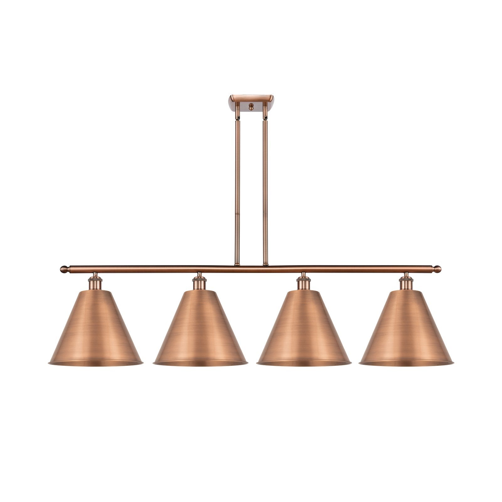 Innovations Berkshire Metal 50in 4-Light Island Light | Industrial Antique Copper Steel and Antique Copper Metal Shade | Model 516-4I-AC-MBC-12-AC-LED