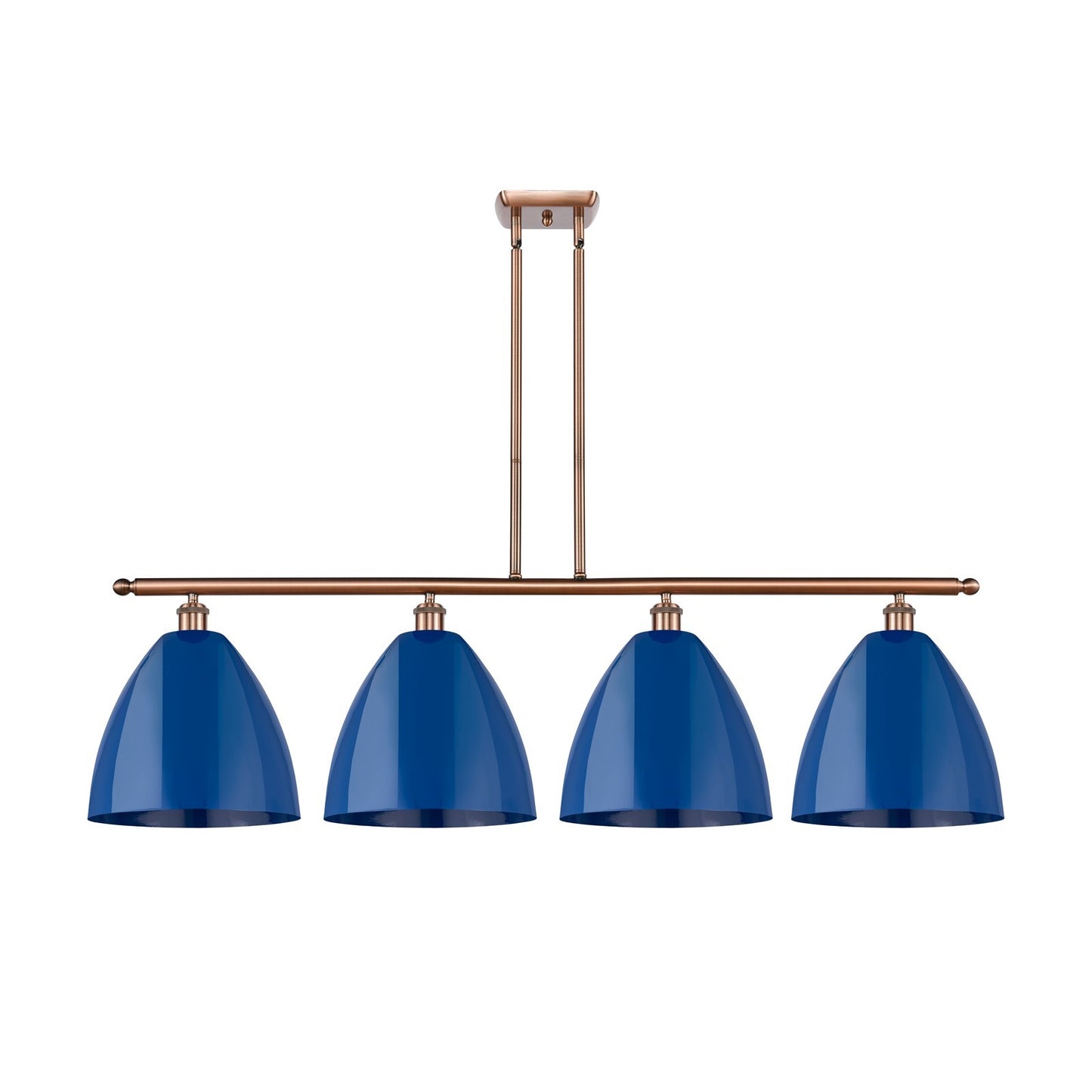 Innovations Plymouth 50.25in 4-Light Island Light | Industrial Antique Copper and Matte Blue Metal | Kitchen Island | 50.25 x | Model 516-4I-AC-MBD-12-BL