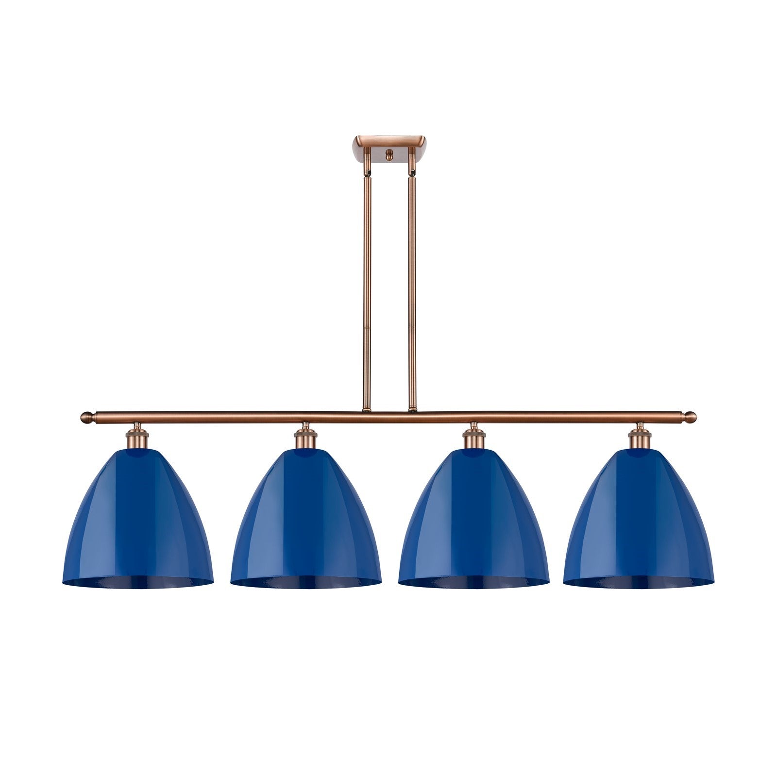 Innovations Plymouth 50.25in 4-Light Island Light | Industrial Antique Copper Steel and Matte Blue Metal | Kitchen Island | Model 516-4I-AC-MBD-12-BL-LED