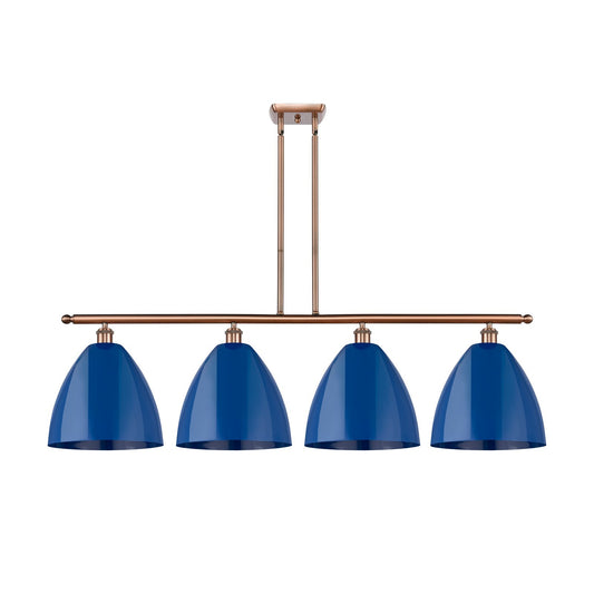 Innovations Plymouth 50.25in 4-Light Island Light | Industrial Antique Copper Steel and Matte Blue Metal | Kitchen Island | Model 516-4I-AC-MBD-12-BL-LED