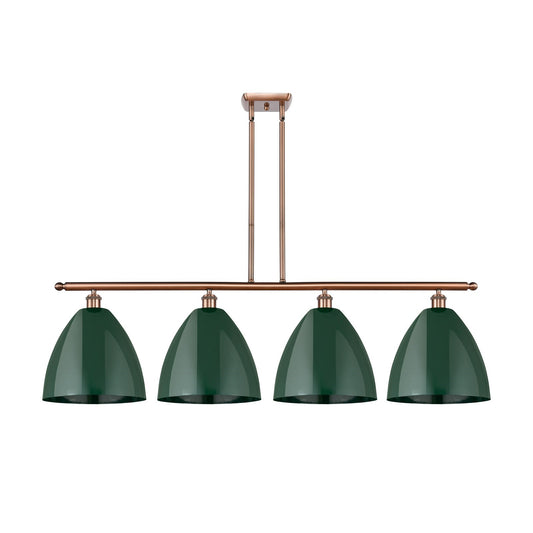 Innovations Plymouth 50in 4-Light Island Light | Industrial Antique Copper and Matte Green Metal | Kitchen Island & Dining | Model 516-4I-AC-MBD-12-GR-LED