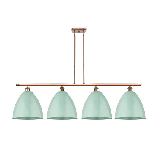 Innovations Plymouth 50.25in 4-Light Island Light | Industrial Farmhouse Antique Copper Steel and Seafoam Metal Shade | Model 516-4I-AC-MBD-12-SF