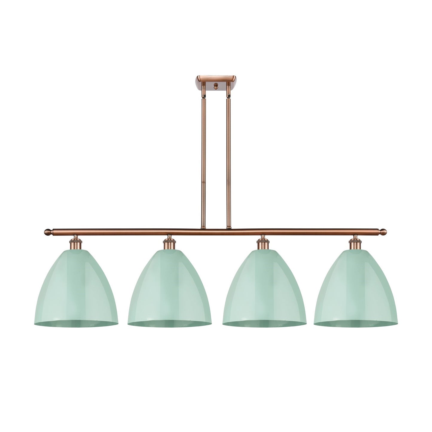 Innovations Plymouth 50.25in 4-Light Island Light | Industrial Farmhouse Antique Copper Steel and Seafoam Metal Shade | Model 516-4I-AC-MBD-12-SF