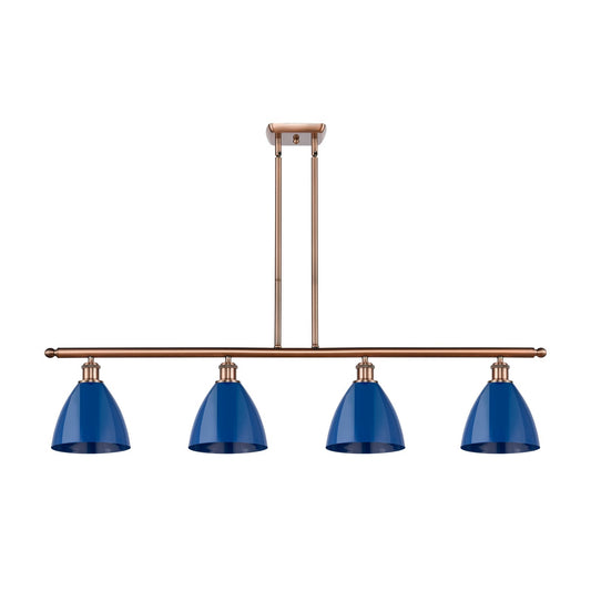 Innovations Plymouth 48in 4-Light Island Light | Industrial Farmhouse Antique Copper Steel and Matte Blue Metal | Kitchen | Model 516-4I-AC-MBD-75-BL-LED