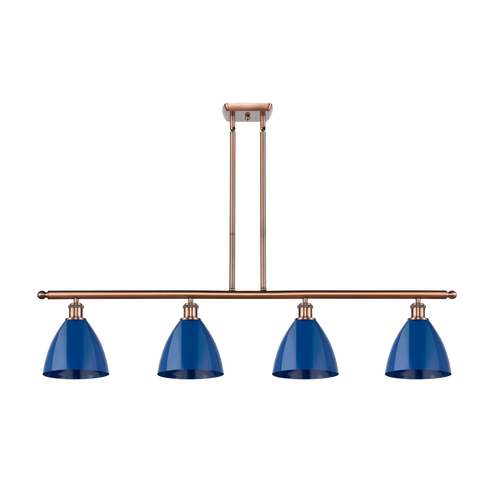 Innovations Plymouth 48in 4-Light Island Light | Industrial Farmhouse Antique Copper Steel and Matte Blue Metal | Kitchen | Model 516-4I-AC-MBD-75-BL-LED