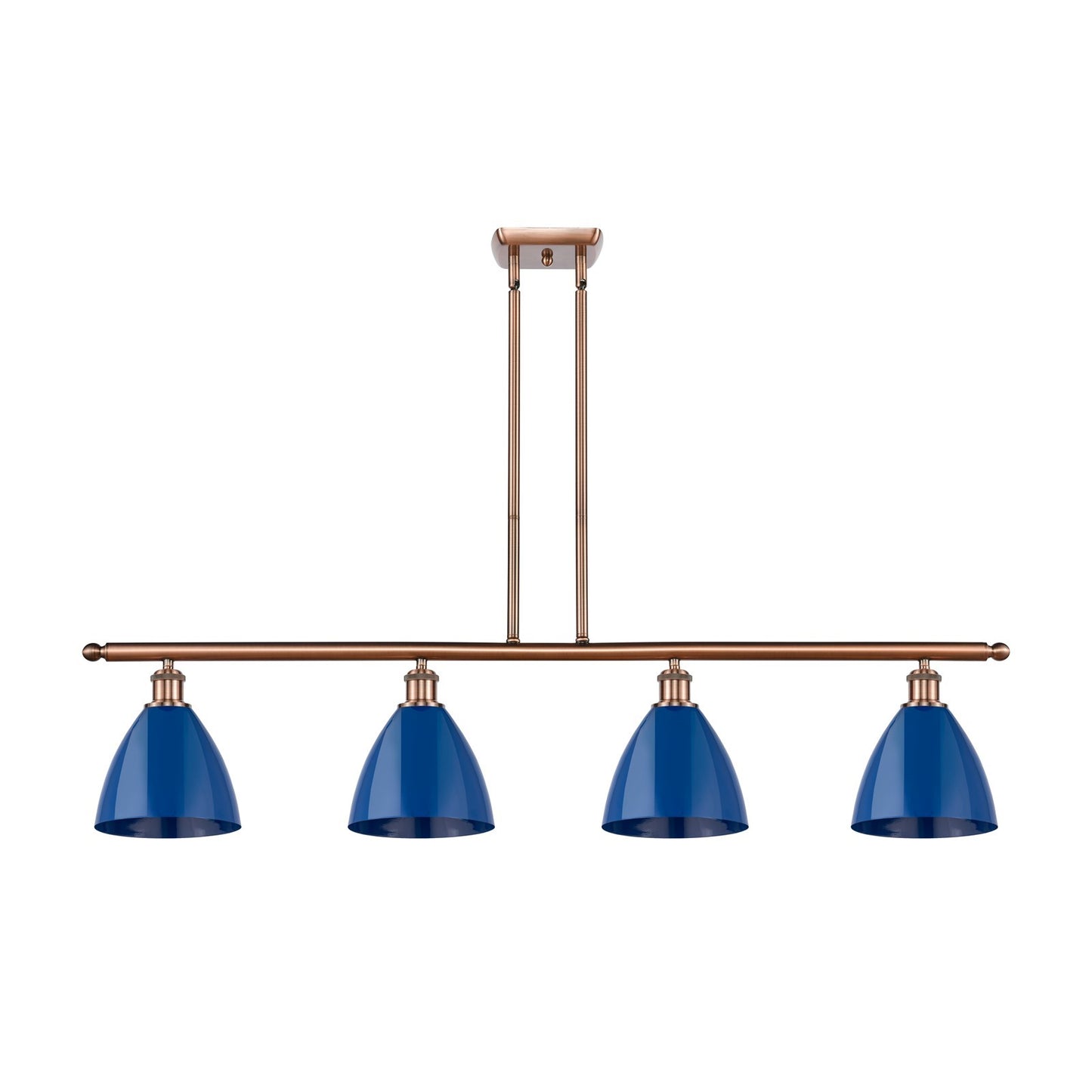 Innovations Plymouth 48in 4-Light Island Light | Industrial Farmhouse Antique Copper Steel and Matte Blue Metal | Kitchen | Model 516-4I-AC-MBD-75-BL-LED