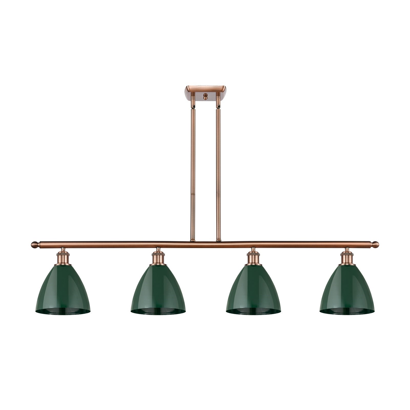 Innovations Plymouth 48in 4-Light Island Light | Industrial Antique Copper Steel and Matte Green Metal | Kitchen Island | 48 x | Model 516-4I-AC-MBD-75-GR