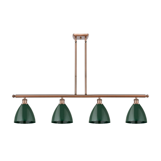 Innovations Plymouth 48in 4-Light Island Light | Industrial Antique Copper Steel and Matte Green Metal | Kitchen Island | 48 x | Model 516-4I-AC-MBD-75-GR