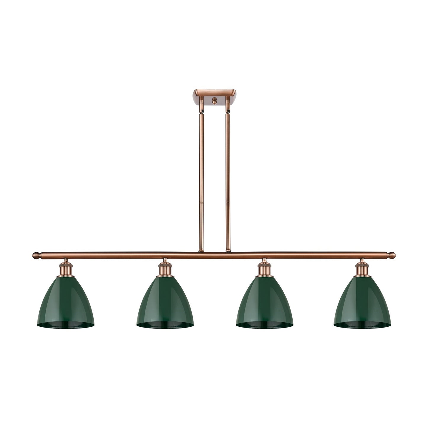 Innovations Plymouth 48in 4-Light Island Light | Industrial Antique Copper Steel and Matte Green Metal | Kitchen Island | 48 x | Model 516-4I-AC-MBD-75-GR