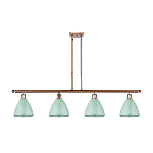 Innovations Plymouth 48in 4-Light Island Light | Industrial Farmhouse Antique Copper Steel and Matte Seafoam Metal Shade | Model 516-4I-AC-MBD-75-SF