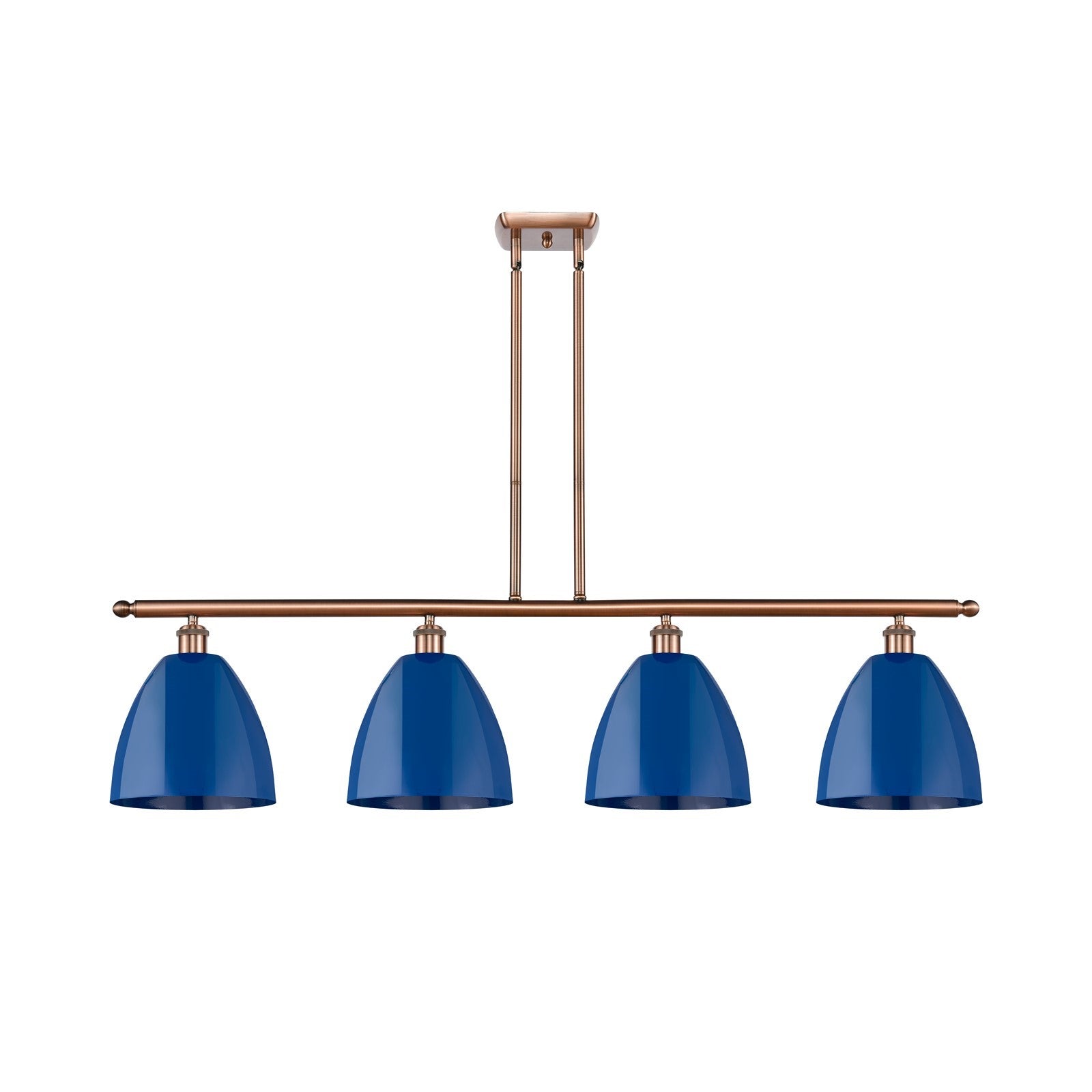 Innovations Plymouth 48in 4-Light Island Light | Industrial Antique Copper and Matte Blue Metal | Kitchen Island & Dining Room | Model 516-4I-AC-MBD-9-BL