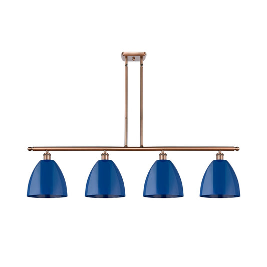 Innovations Plymouth 48in 4-Light Island Light | Industrial Antique Copper and Matte Blue Metal | Kitchen Island & Dining Room | Model 516-4I-AC-MBD-9-BL