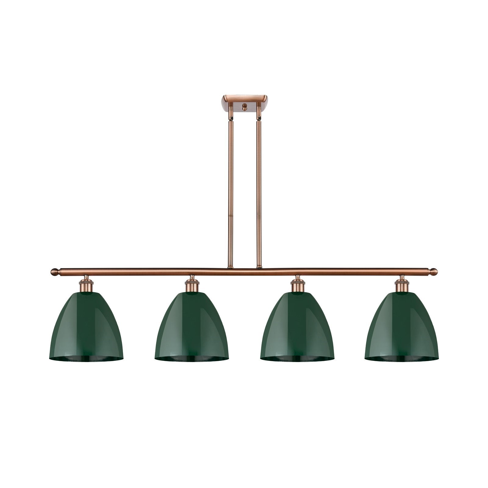 Innovations Plymouth 48in 4-Light Island Light | Industrial Antique Copper Steel and Matte Green Metal | Kitchen Island | Model 516-4I-AC-MBD-9-GR-LED