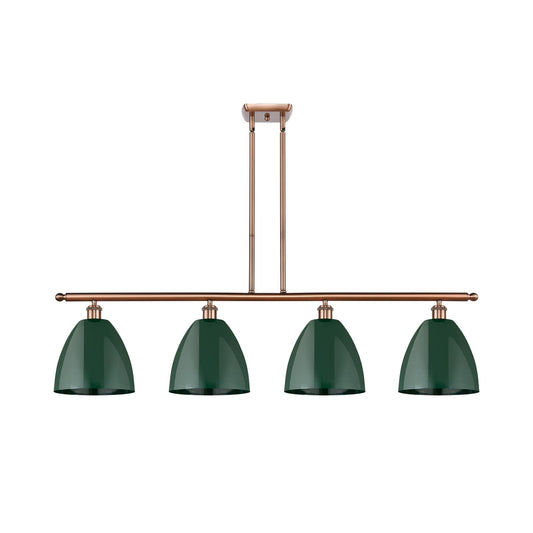 Innovations Plymouth 48in 4-Light Island Light | Industrial Antique Copper Steel and Matte Green Metal | Kitchen Island | Model 516-4I-AC-MBD-9-GR-LED