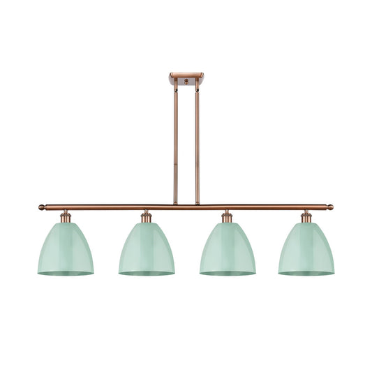 Innovations Plymouth 48in 4-Light Island Light | Industrial Antique Copper Steel and Seafoam Metal Shade | Kitchen Island | Model 516-4I-AC-MBD-9-SF-LED