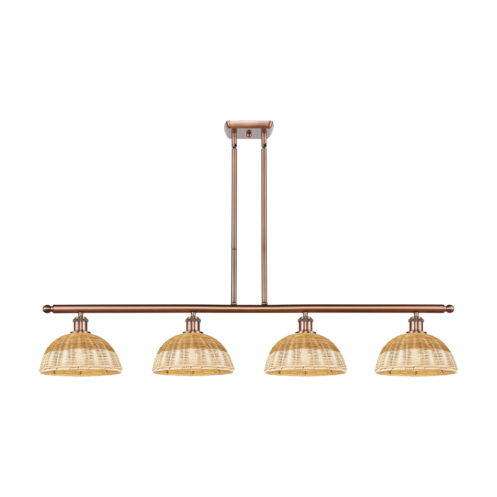 Innovations Bristol Natural II 48in 4-Light Island Light | Industrial Antique Copper Steel and Natural Fiber Dome Shade | Model 516-4I-AC-NBD2-9-NAT