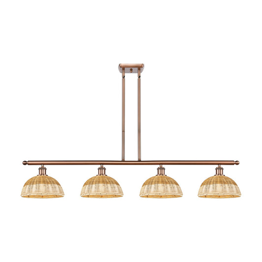 Innovations Bristol Natural II 48in 4-Light Island Light | Industrial Antique Copper Steel and Natural Fiber Dome Shade | Model 516-4I-AC-NBD2-9-NAT