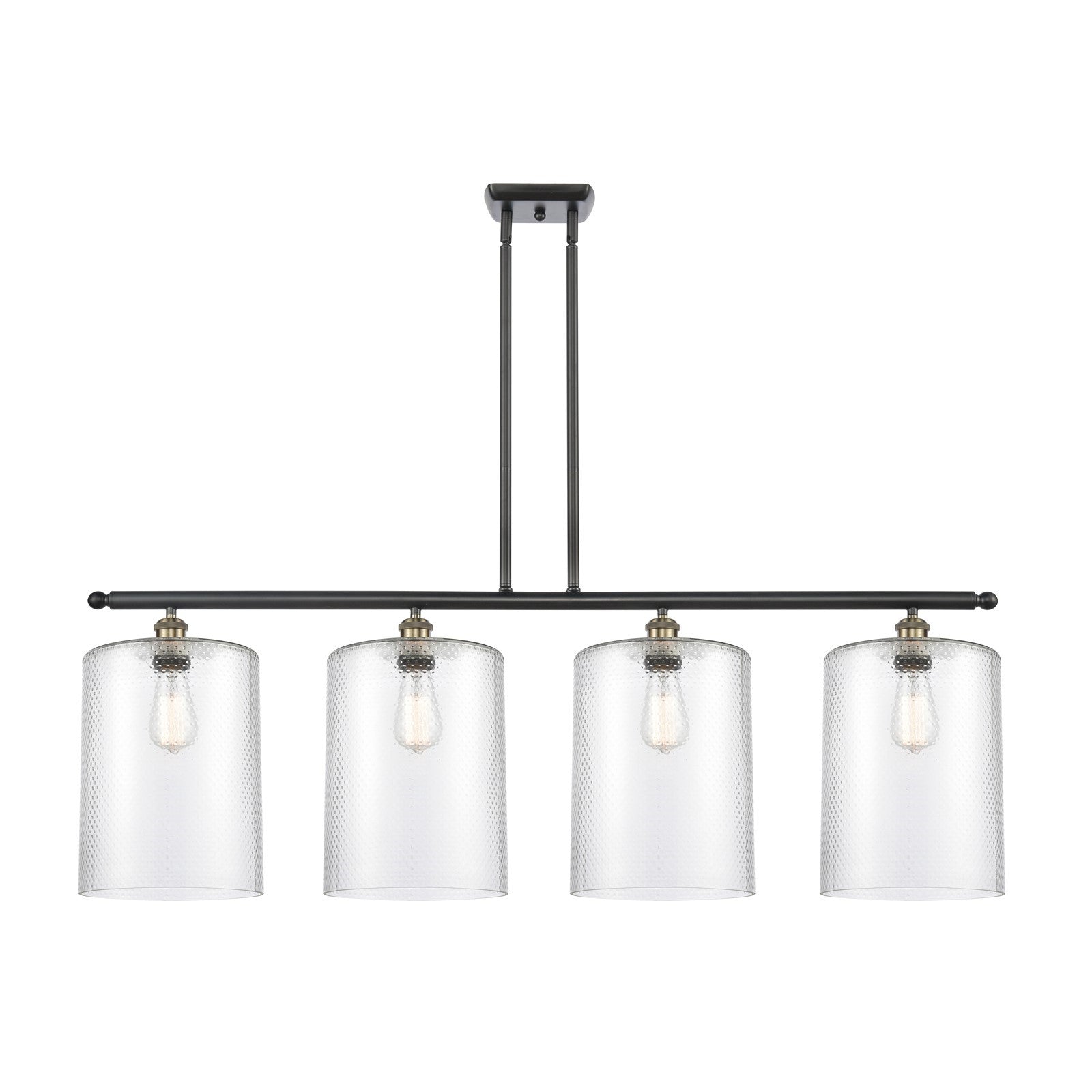 Innovations Cobbleskill 48in 4-Light Island Light | Industrial Black Antique Brass Steel and Clear Glass | Kitchen Island & | Model 516-4I-BAB-G112-L