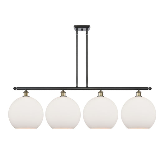 Innovations Athens 50in 4-Light Island Light | Industrial Black Antique Brass Steel and Matte White Glass | Kitchen Island & | Model 516-4I-BAB-G121-12