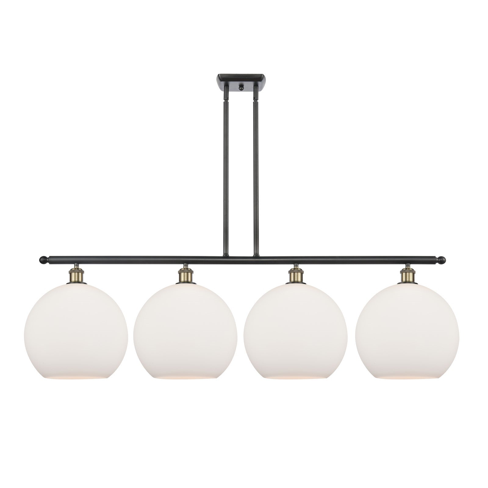 Innovations Athens 50in 4-Light Island Light | Industrial Black Antique Brass Steel and Matte White Glass | Kitchen Island & | Model 516-4I-BAB-G121-12