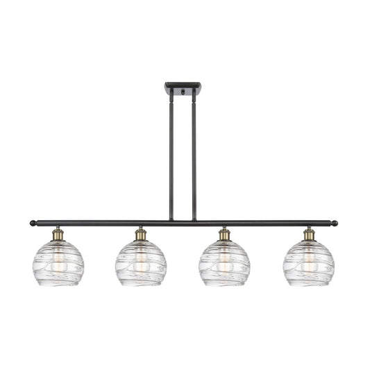 Innovations Athens Deco Swirl 48in 4-Light Island Light | Industrial Black Antique Brass Steel and Clear Deco Swirl Glass | Model 516-4I-BAB-G1213-8CL