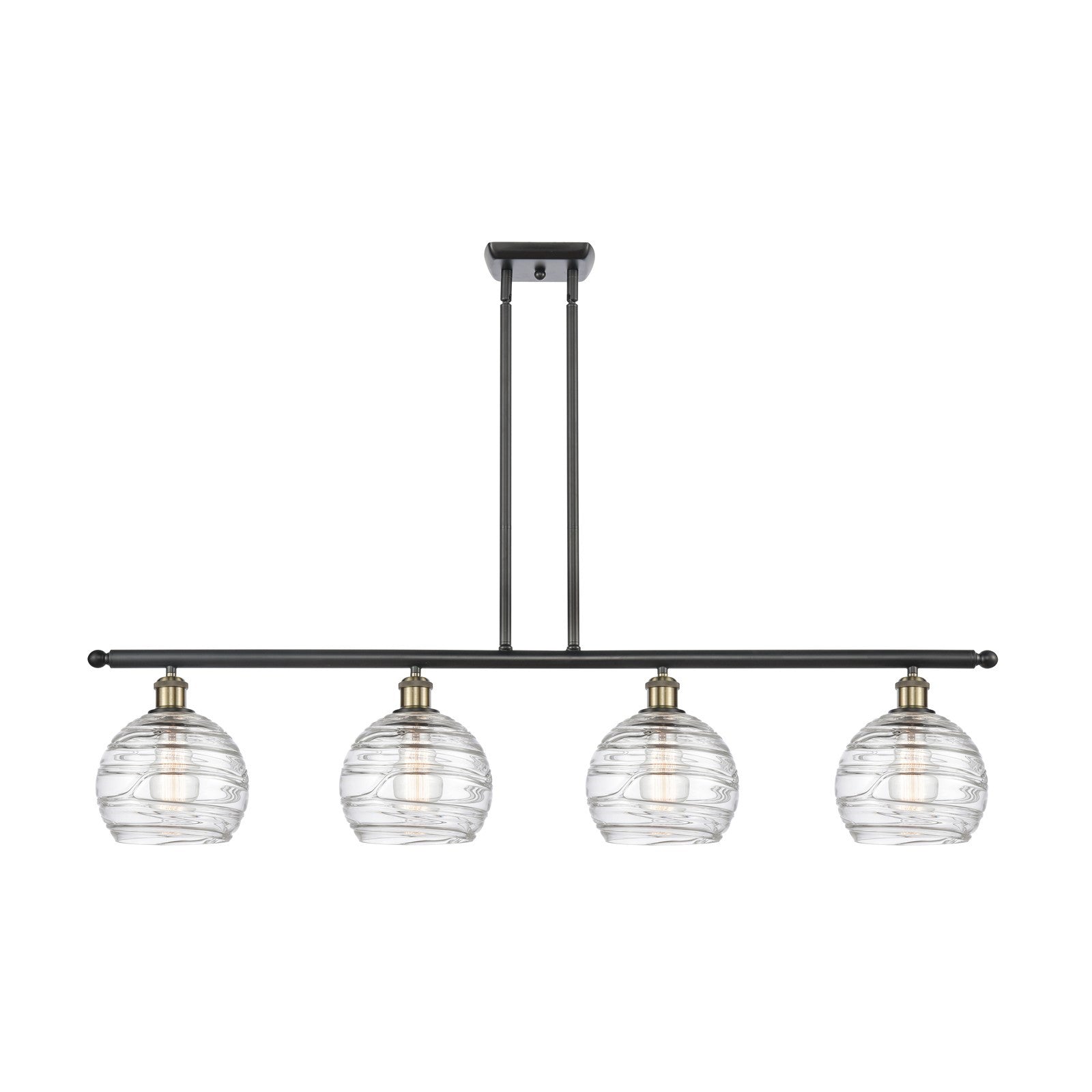 Innovations Athens Deco Swirl 48in 4-Light Island Light | Industrial Black Antique Brass Steel and Clear Deco Swirl Glass | Model 516-4I-BAB-G1213-8CL