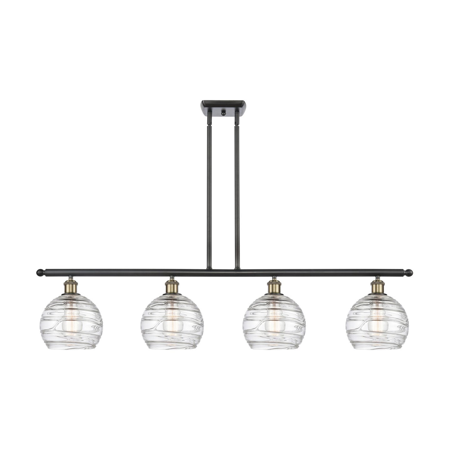 Innovations Athens Deco Swirl 48in 4-Light Island Light | Industrial Black Antique Brass Steel and Clear Deco Swirl Glass | Model 516-4I-BAB-G1213-8CL