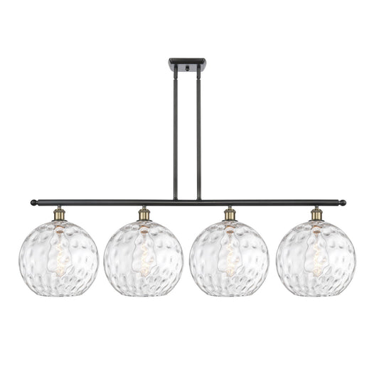 Innovations Athens Water Glass 50in 4-Light Island Light | Industrial Black Antique Brass Steel and Clear Glass | Kitchen | Model 516-4I-BAB-G1215-12
