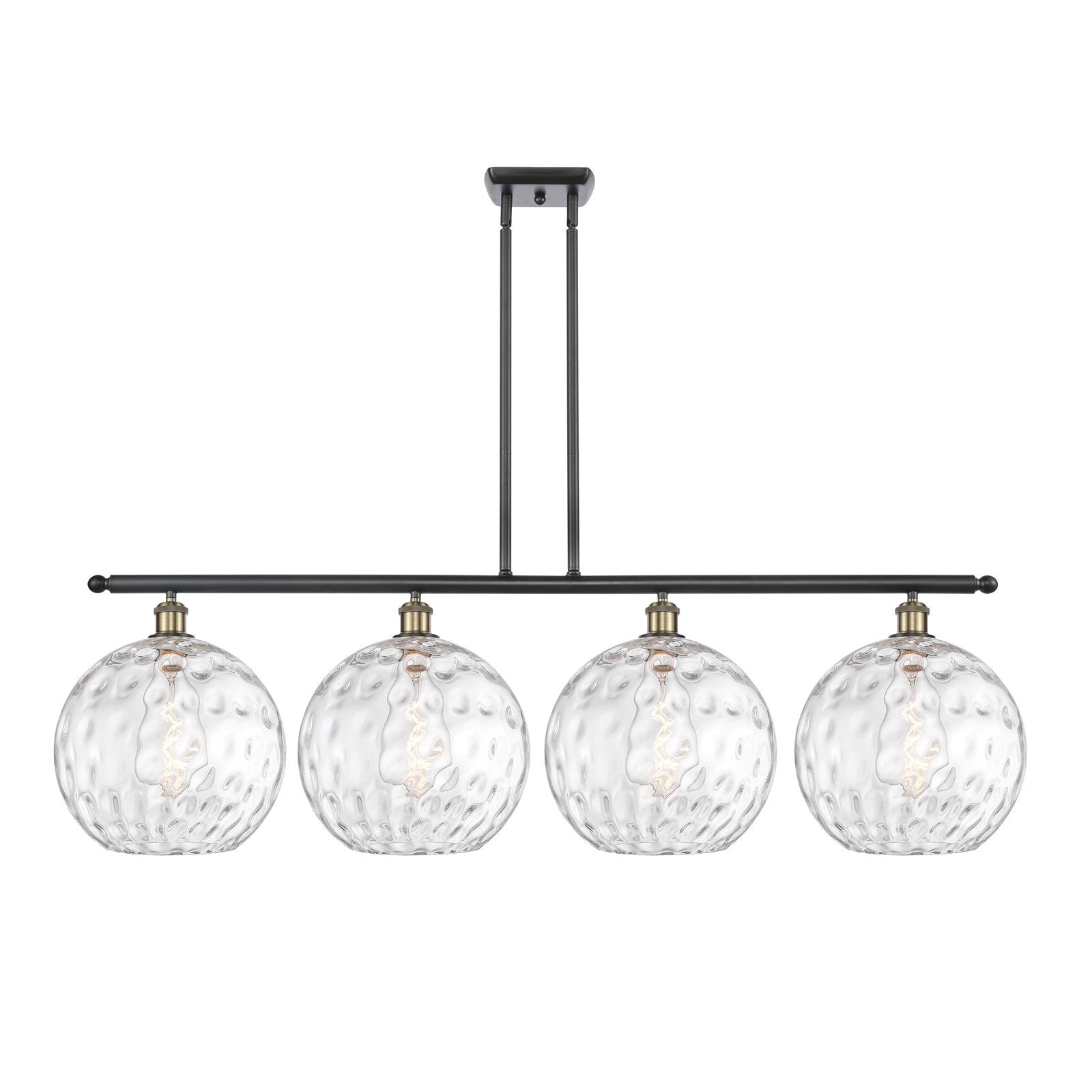 Innovations Athens Water Glass 50in 4-Light Island Light | Industrial Black Antique Brass Steel and Clear Glass | Kitchen | Model 516-4I-BAB-G1215-12