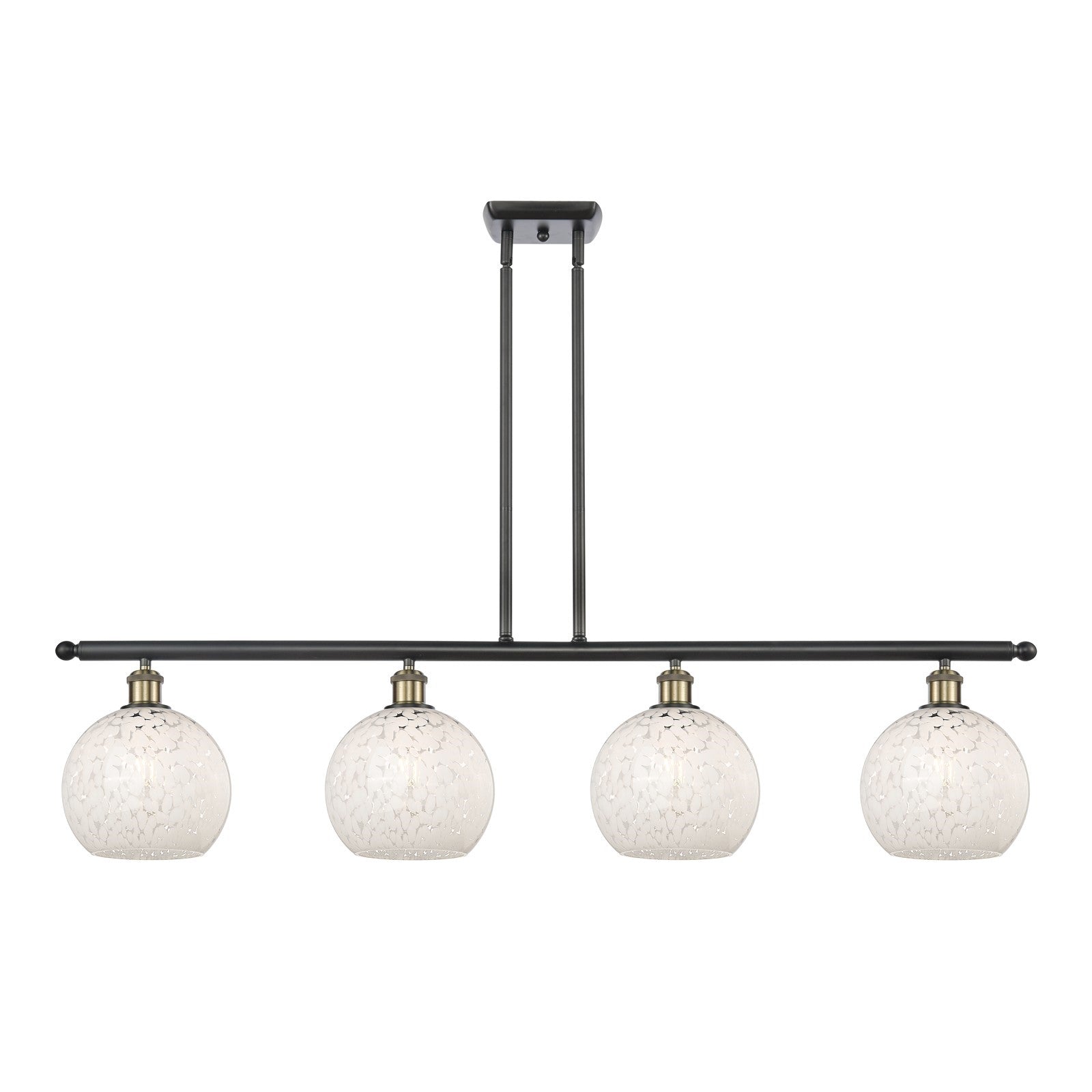 Innovations White Mouchette 48in 4-Light Island Light | Art Nouveau Modern Black Antique Brass and White Mouchette Glass | Model 516-4I-BAB-G1216-8WM