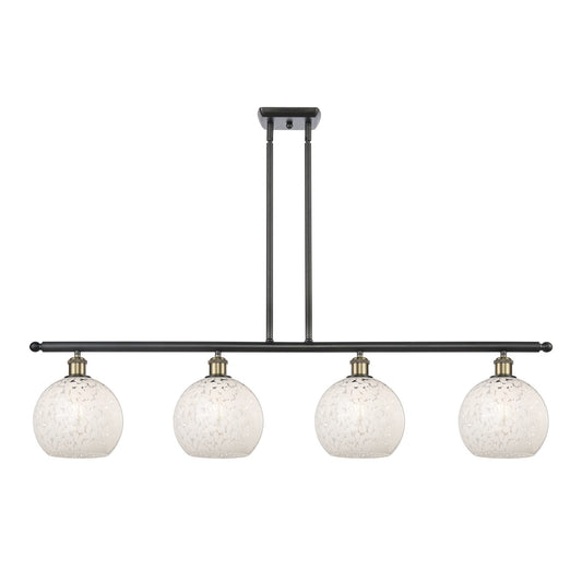 Innovations White Mouchette 48in 4-Light Island Light | Art Nouveau Modern Black Antique Brass and White Mouchette Glass | Model 516-4I-BAB-G1216-8WM