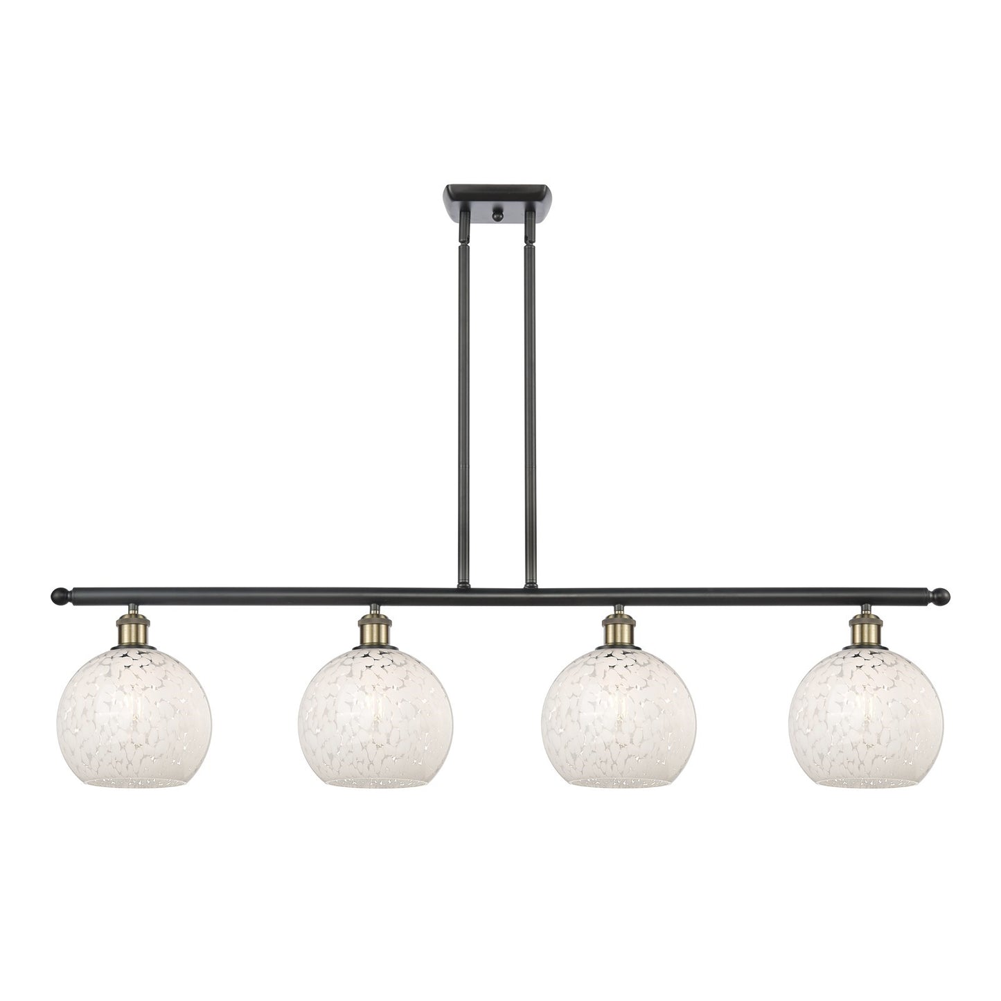 Innovations White Mouchette 48in 4-Light Island Light | Art Nouveau Modern Black Antique Brass and White Mouchette Glass | Model 516-4I-BAB-G1216-8WM