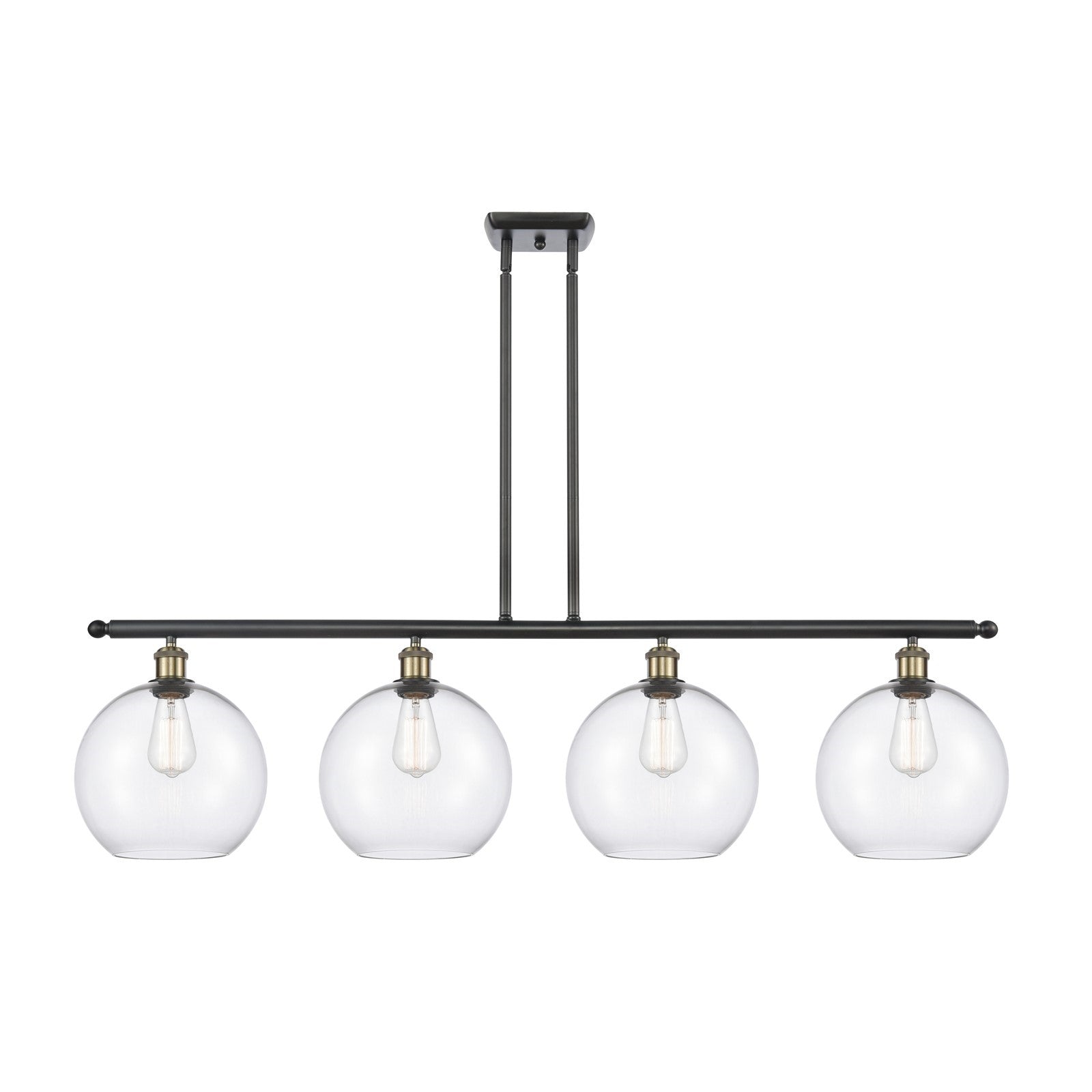 Innovations Athens 48in 4-Light Island Light | Industrial Black Antique Brass Steel and Clear Glass | Kitchen Island & Dining | Model 516-4I-BAB-G122-10