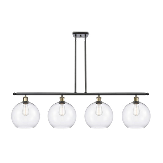 Innovations Athens 48in 4-Light Island Light | Industrial Black Antique Brass Steel and Clear Glass | Kitchen Island & Dining | Model 516-4I-BAB-G122-10