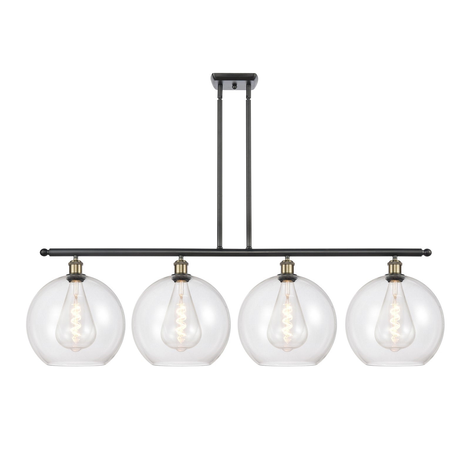 Innovations Athens 50in 4-Light Island Light | Industrial Black Antique Brass Steel and Clear Glass | Kitchen Island & Dining | Model 516-4I-BAB-G122-12