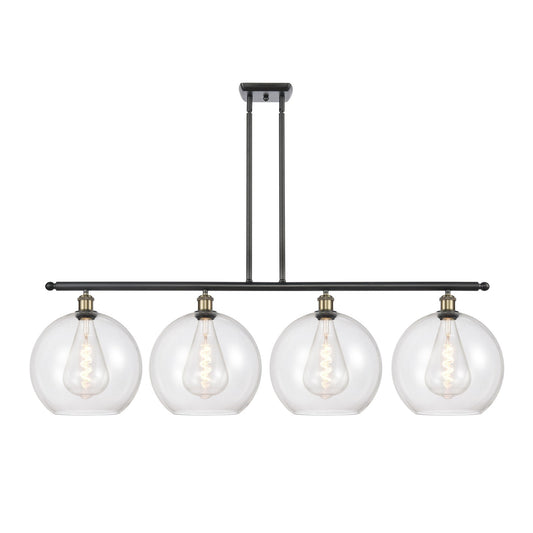 Innovations Athens 50in 4-Light Island Light | Industrial Black Antique Brass Steel and Clear Glass | Kitchen Island & Dining | Model 516-4I-BAB-G122-12