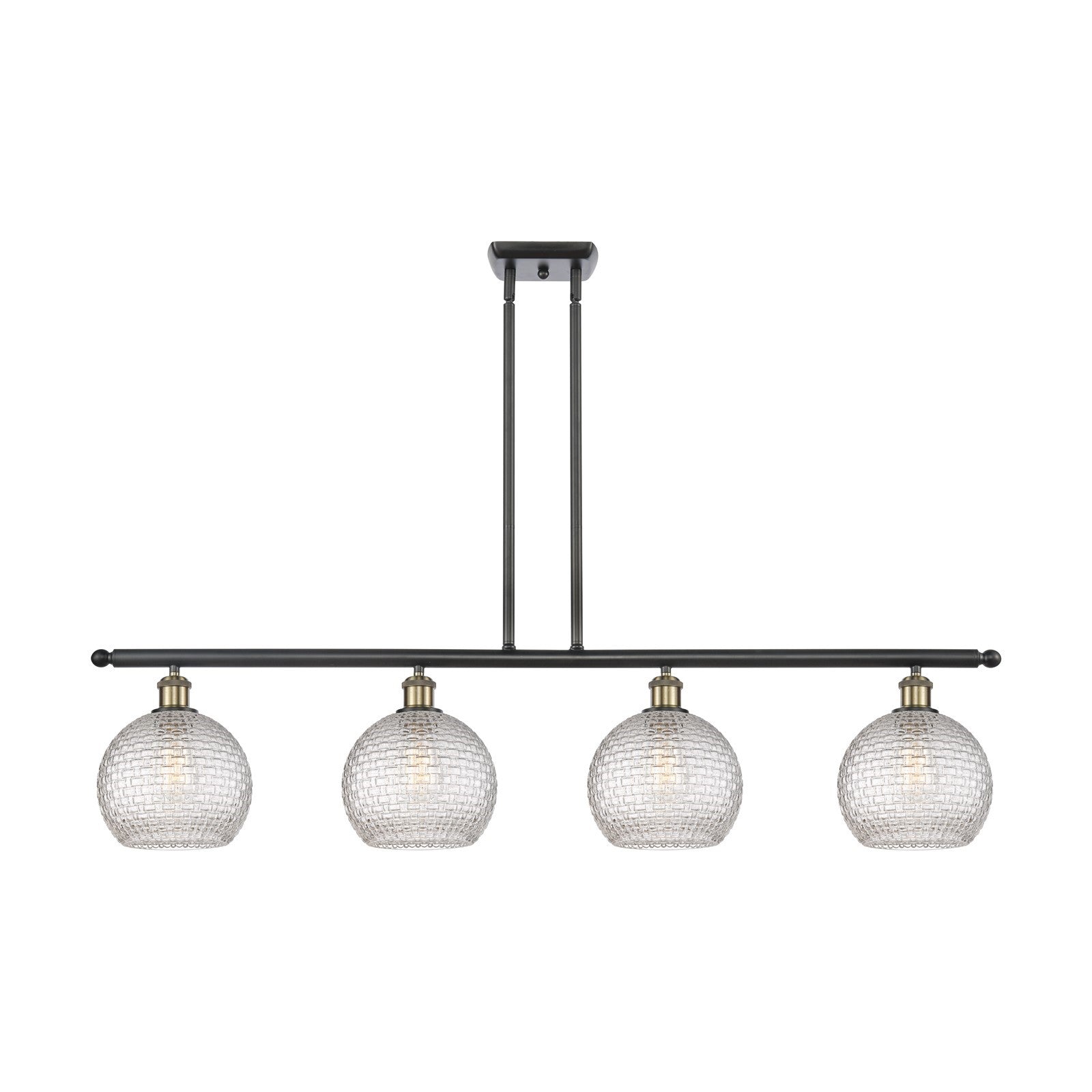 Innovations Athens 48in 4-Light Island Light | Modern Farmhouse Black Antique Brass Steel and Clear Basket Weave Glass | Model 516-4I-BAB-G122C-8CL