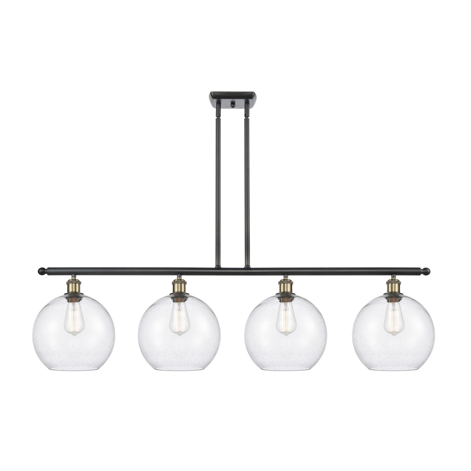 Innovations Athens 48in 4-Light Island Light | Industrial Black Antique Brass Steel and Seedy Glass | Kitchen Island | 48.25 x | Model 516-4I-BAB-G124-10